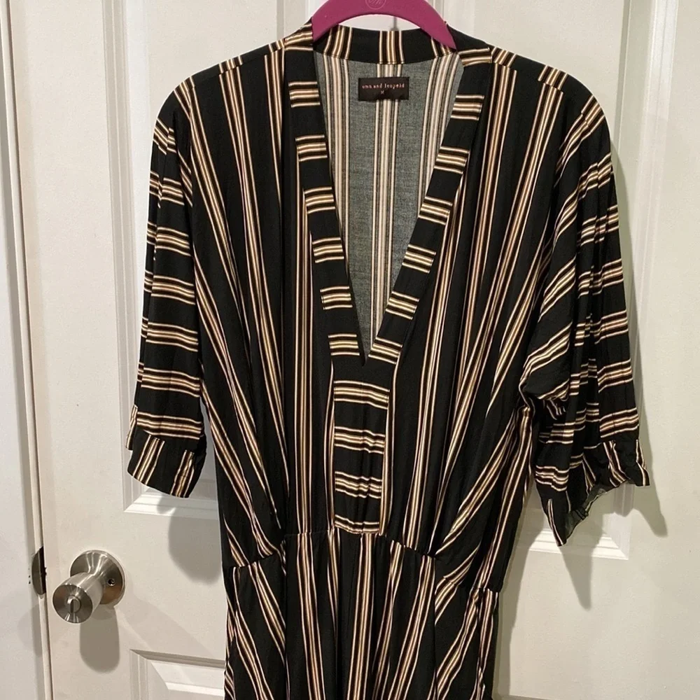 Kaftan Sexy V Neck Striped Midi Dress EUC